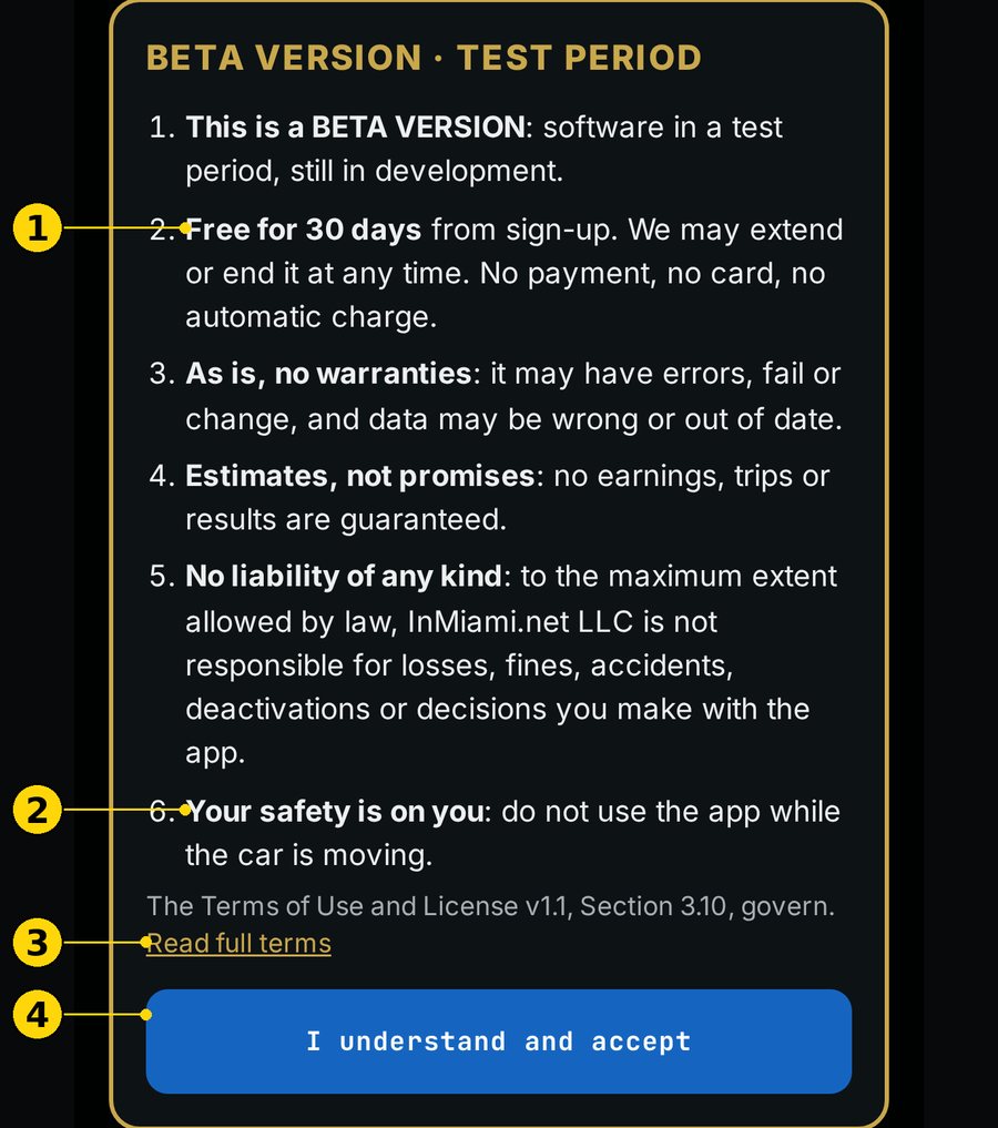 BETA notice with numbered points