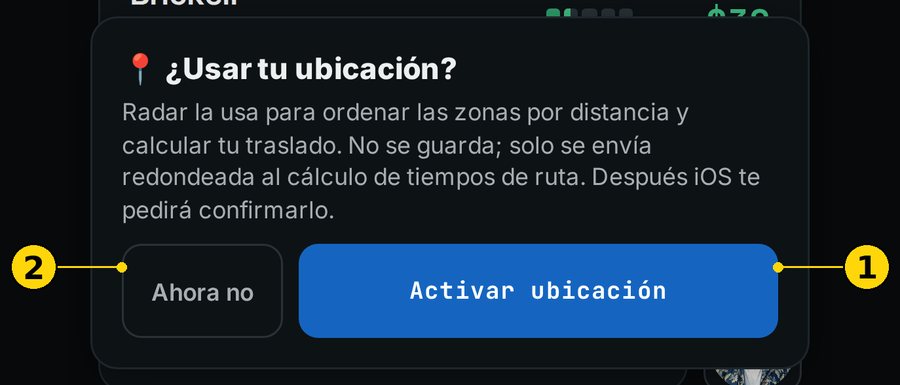 Tarjeta que pregunta si usar tu ubicación