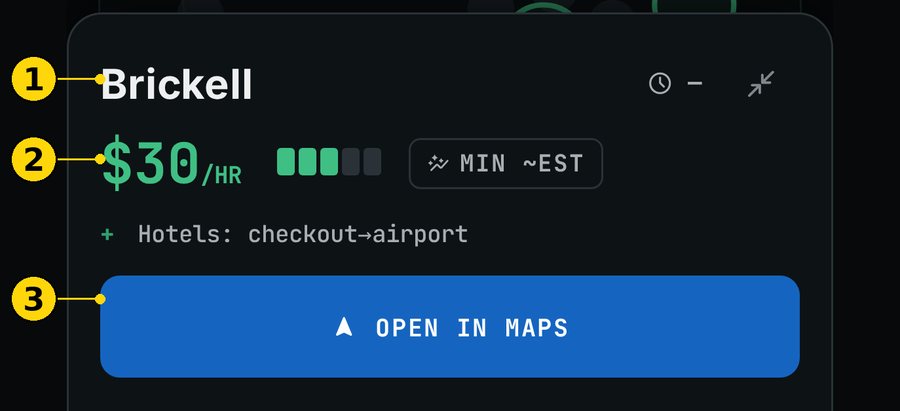Zone card with $/h and the Maps button
