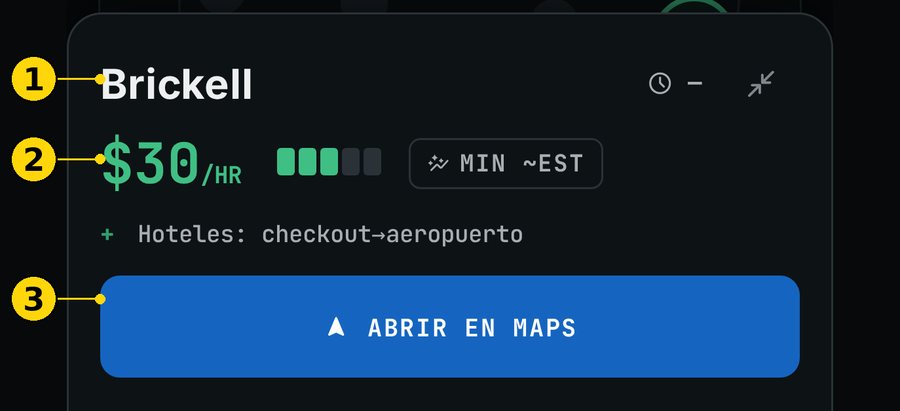 Ficha de zona con su $/h y el botón de Maps