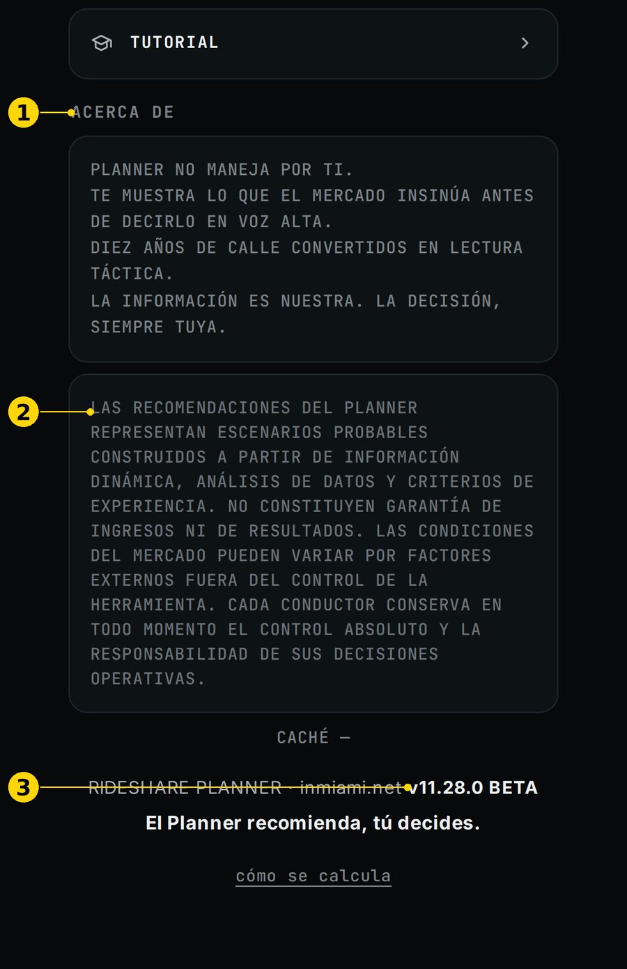 Acerca de, aviso legal y versión